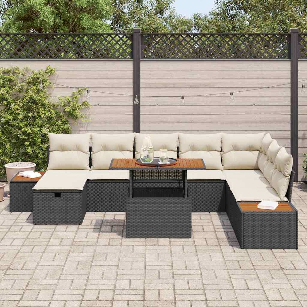 Conjunto de Sofá de Jardim 9 pcs Preto Rattan Sintético