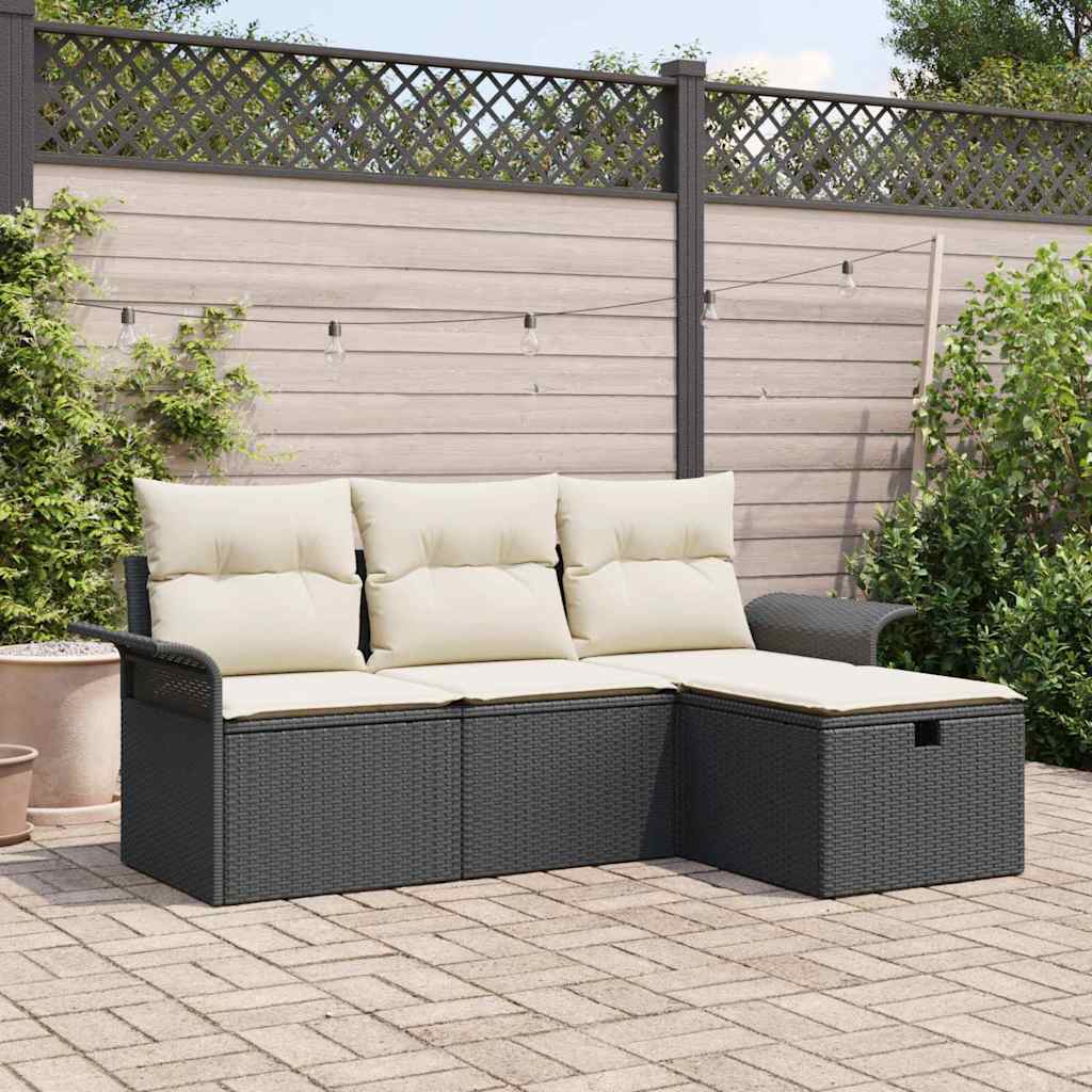 Conjunto de Sofá de Jardim com almofada 4 pcs Rattan Sintético