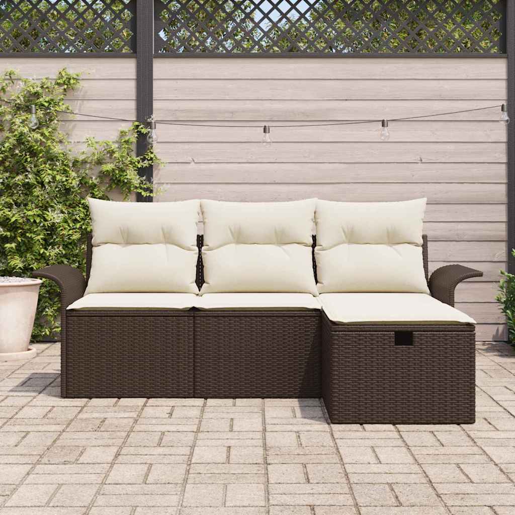 Conjunto de Sofá de Jardim 4 pcs Castanho Rattan Sintético