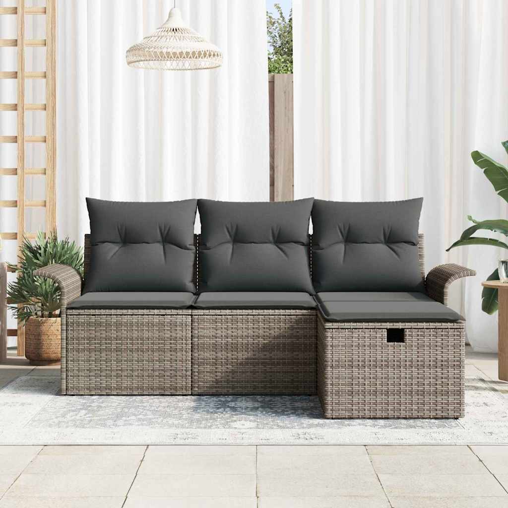 Conjunto de Sofá de Jardim com almofada 4 pcs Rattan Sintético