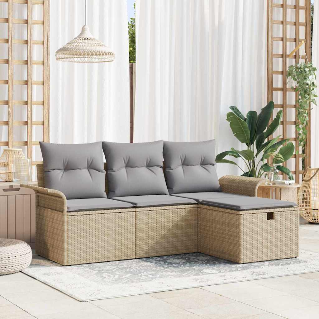Conjunto de Sofá de Jardim 4 pcs Bege Rattan Sintético