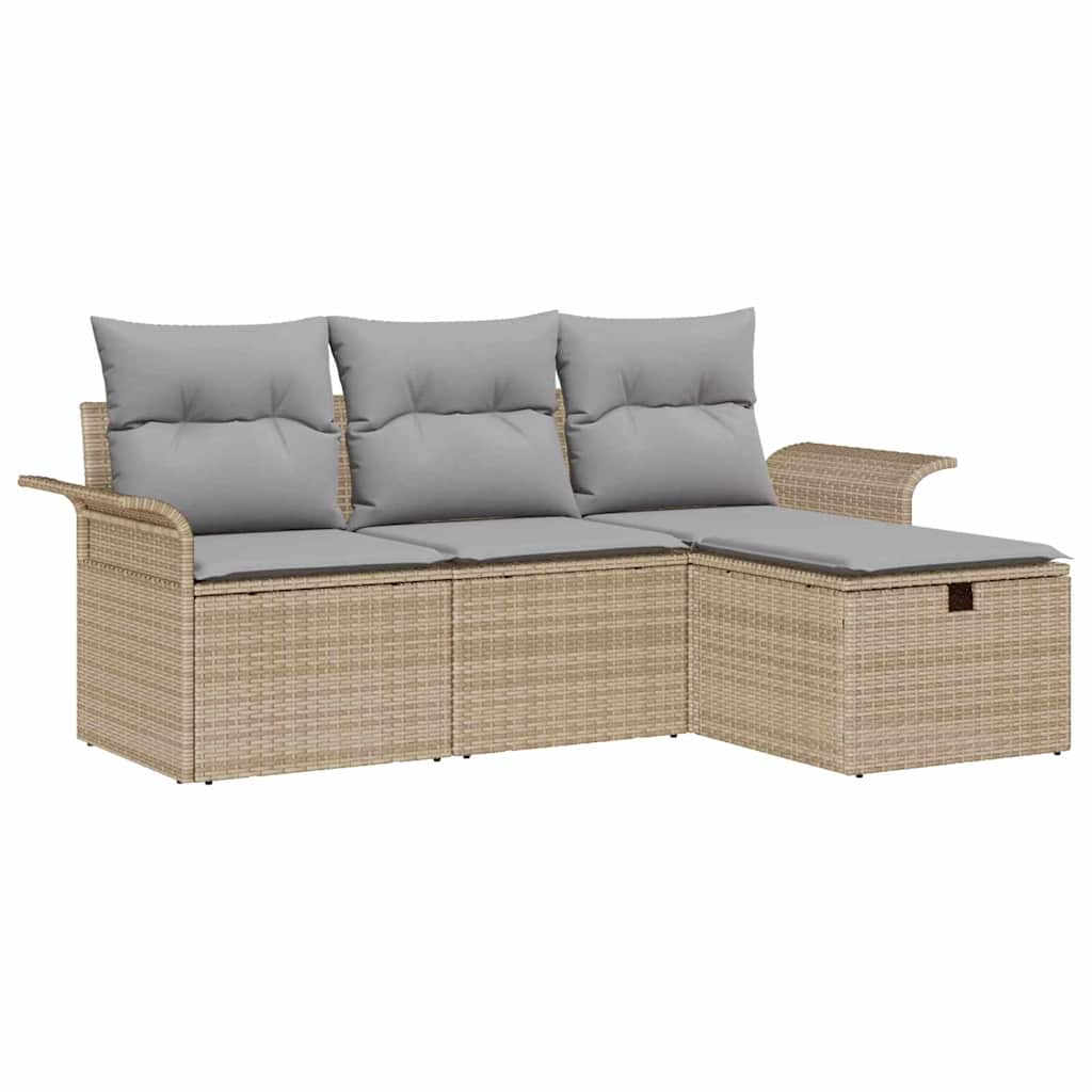 Conjunto de Sofá de Jardim 4 pcs Bege Rattan Sintético