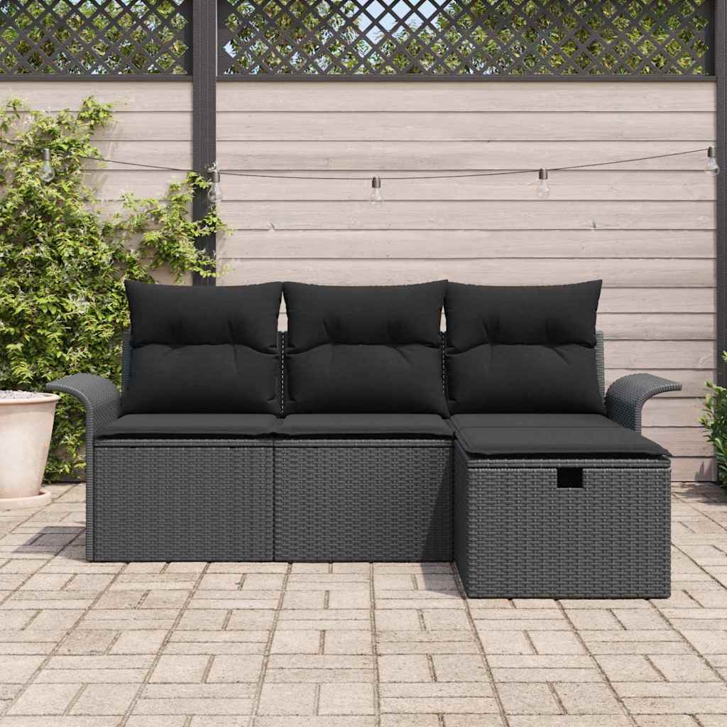 Conjunto de Sofá de Jardim 4 pcs Preto Rattan Sintético