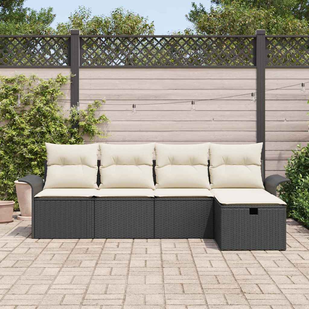 Conjunto de Sofá de Jardim 5 pcs Preto Rattan Sintético