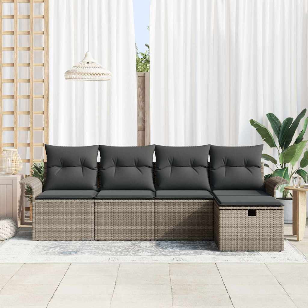 Conjunto de Sofá de Jardim 5 pcs Cinzeto Rattan Sintético