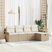 Conjunto de Sofá de Jardim 5 pcs Bege Rattan Sintético