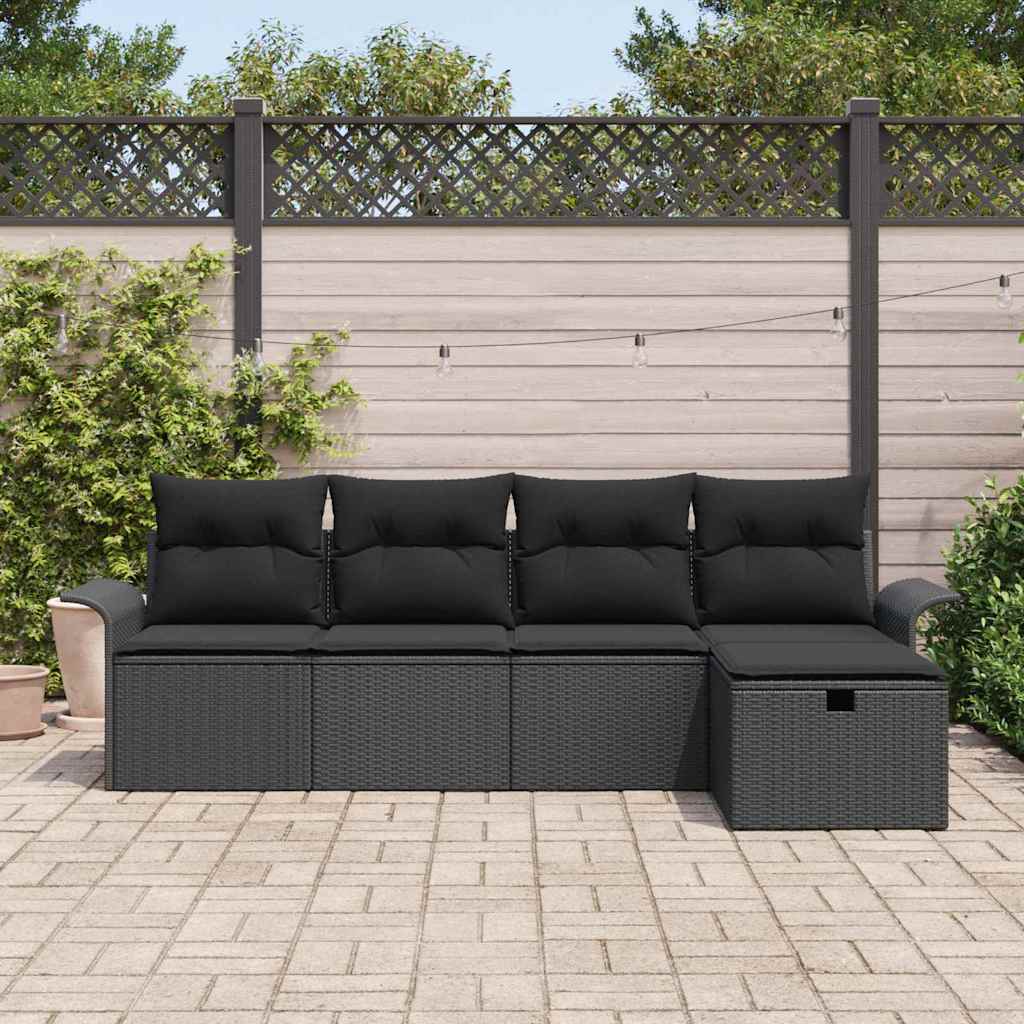 Conjunto de Sofá de Jardim 5 pcs Preto Rattan Sintético