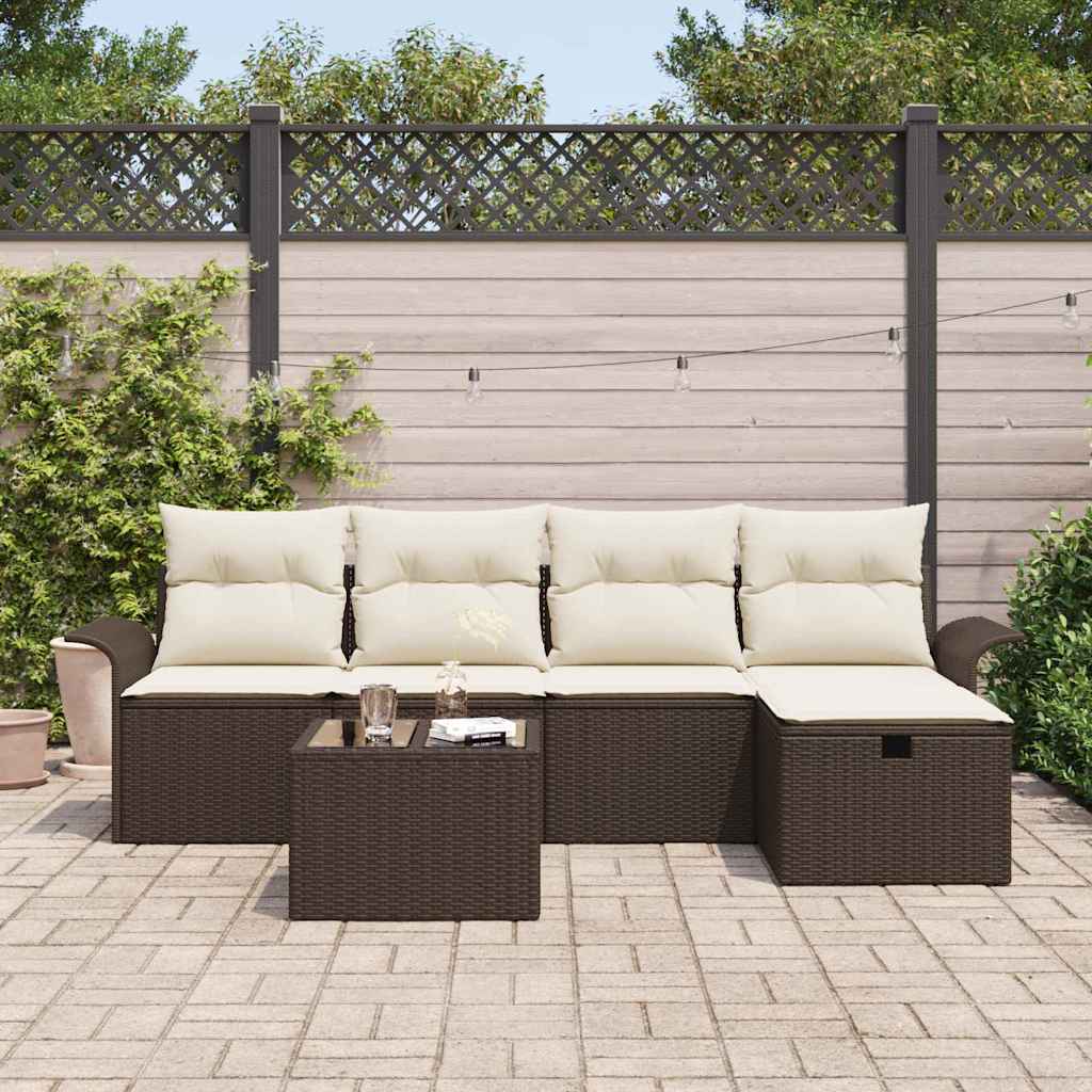 Conjunto de Sofá de Jardim 6 pcs Castanho Rattan Sintético