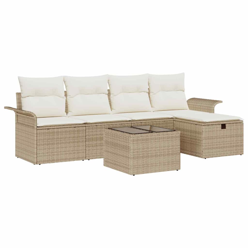 Conjunto de Sofá de Jardim 6 pcs Bege Rattan Sintético