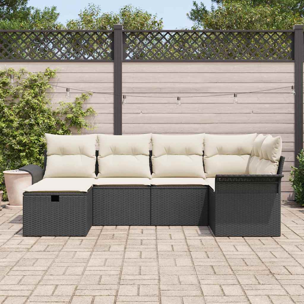 Conjunto de Sofá de Jardim 6 pcs Preto Rattan Sintético