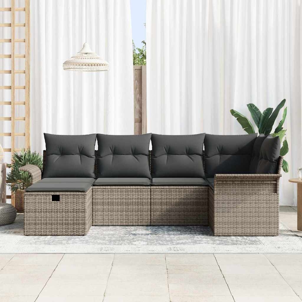 Conjunto de Sofá de Jardim 6 pcs Cinzeto Rattan Sintético