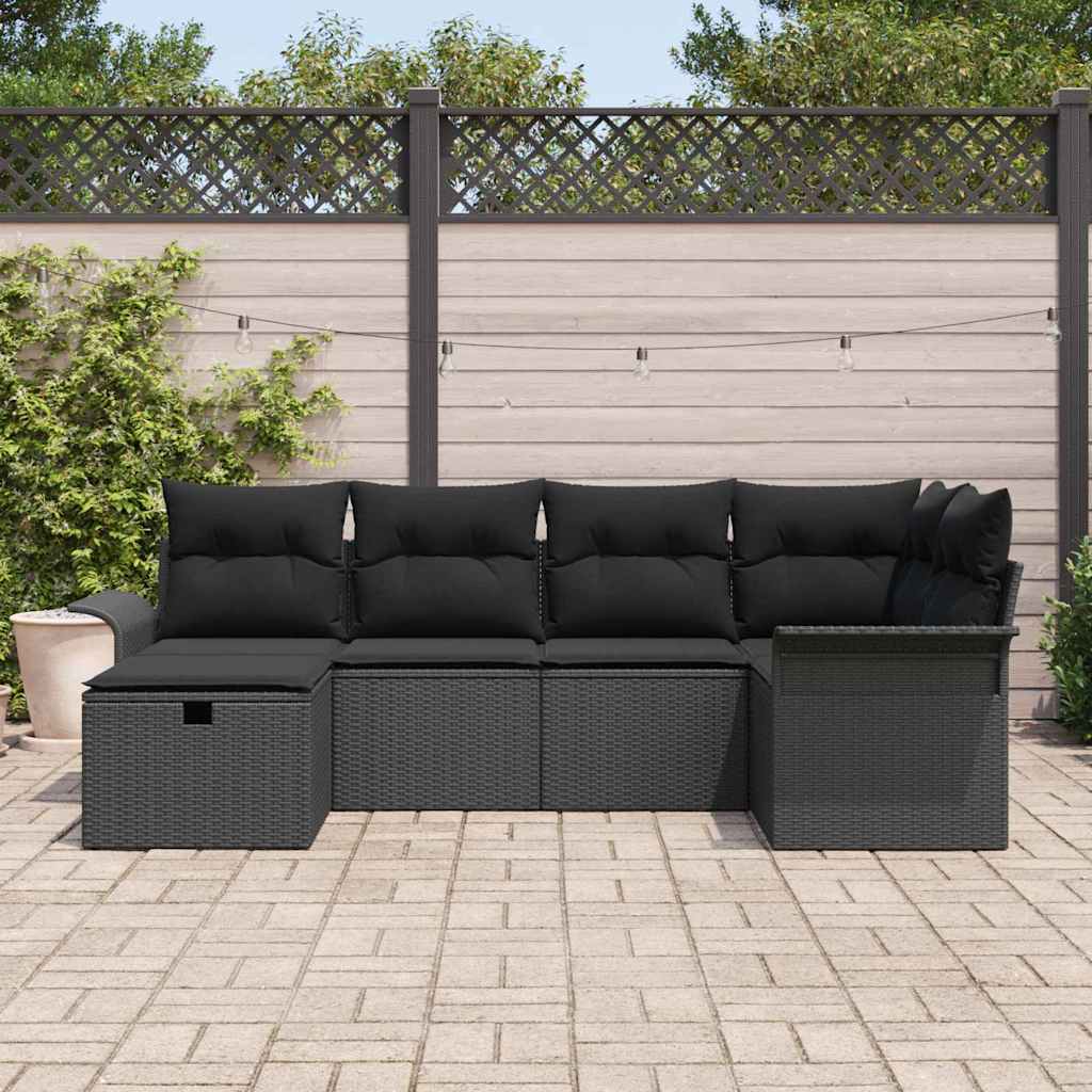 Conjunto de Sofá de Jardim 6 pcs Preto Rattan Sintético