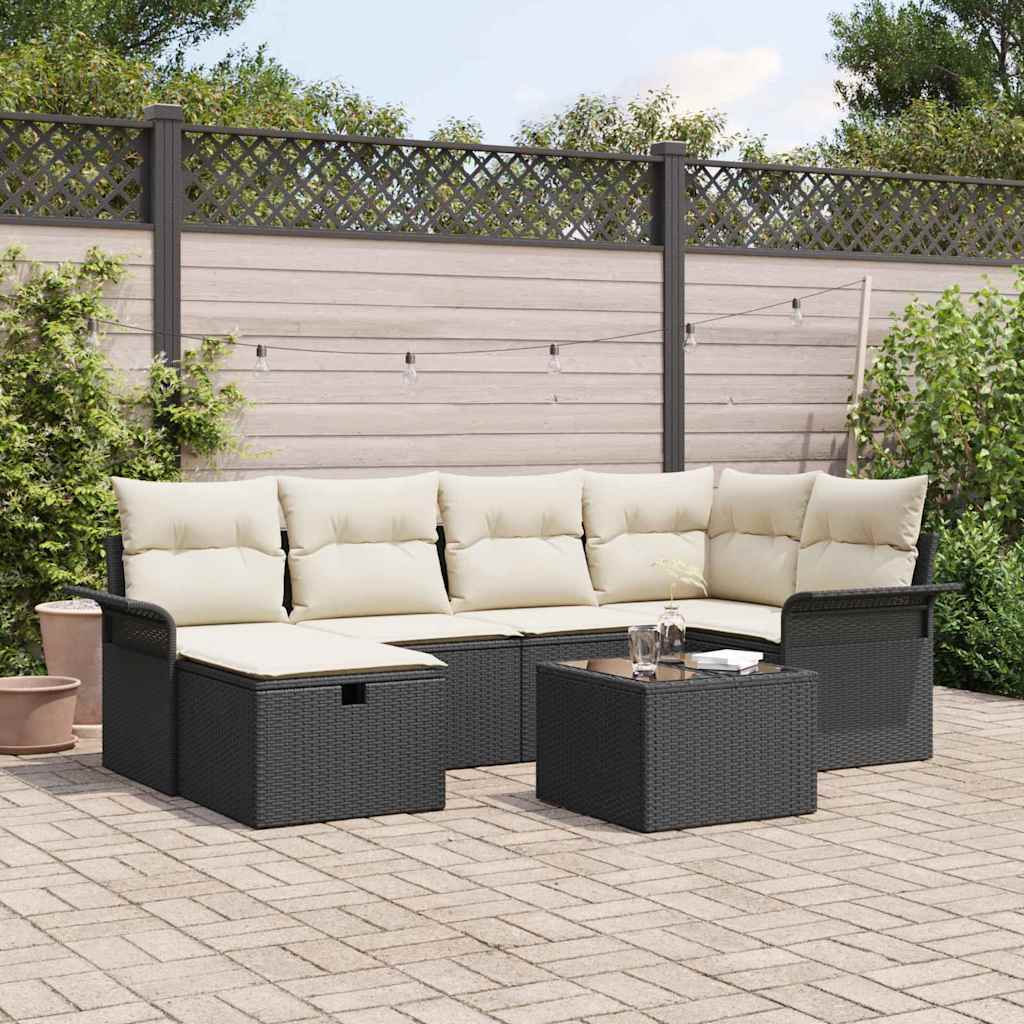 Conjunto de Sofá de Jardim 7 pcs Preto Rattan Sintético