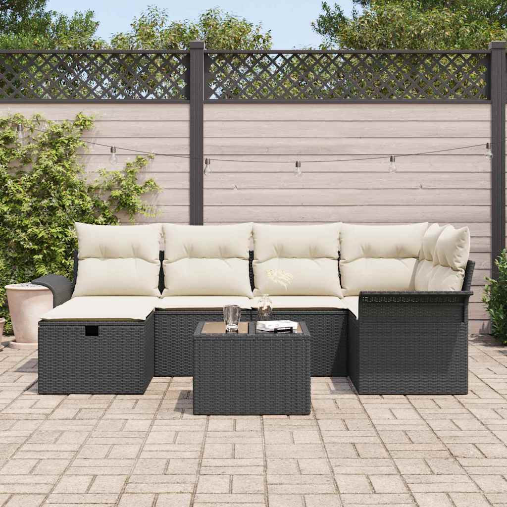 Conjunto de Sofá de Jardim 7 pcs Preto Rattan Sintético