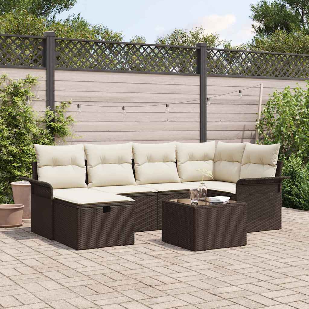 Conjunto de Sofá de Jardim 7 pcs Castanho Rattan Sintético