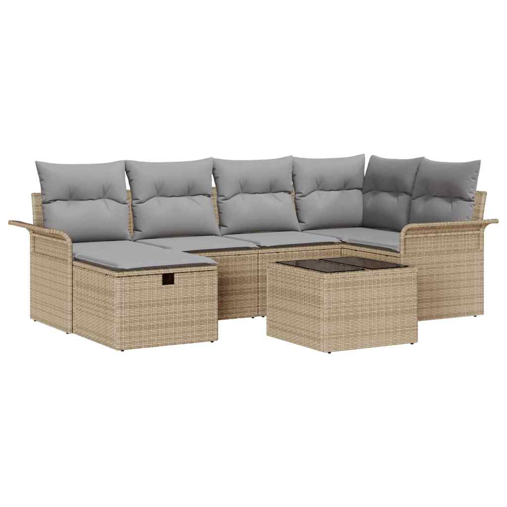 Conjunto de Sofá de Jardim 7 pcs Bege Rattan Sintético
