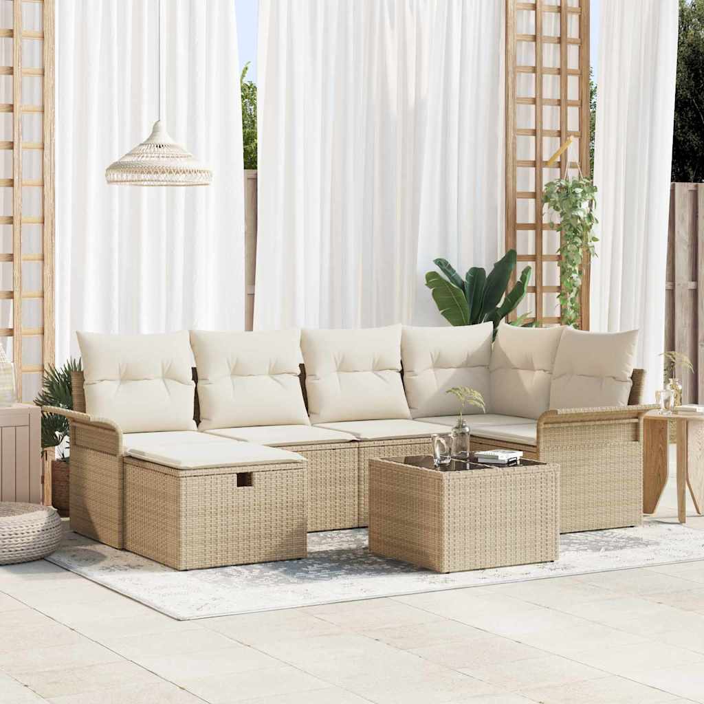Conjunto de Sofá de Jardim 7 pcs Bege Rattan Sintético