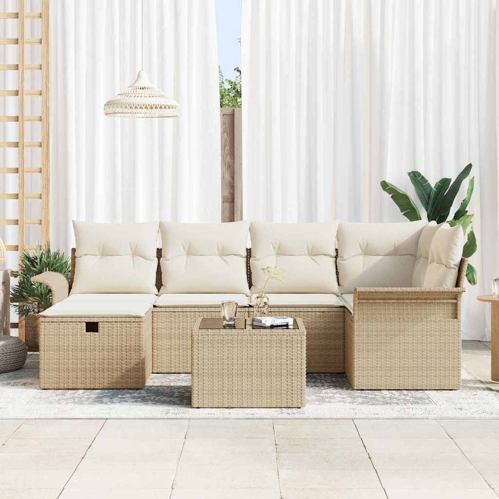 Conjunto de Sofá de Jardim 7 pcs Bege Rattan Sintético
