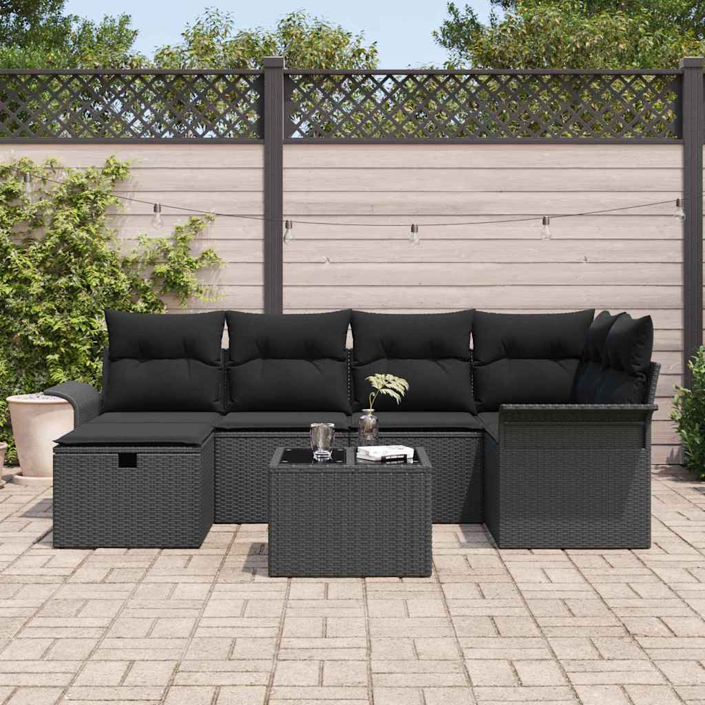 Conjunto de Sofá de Jardim 7 pcs Preto Rattan Sintético