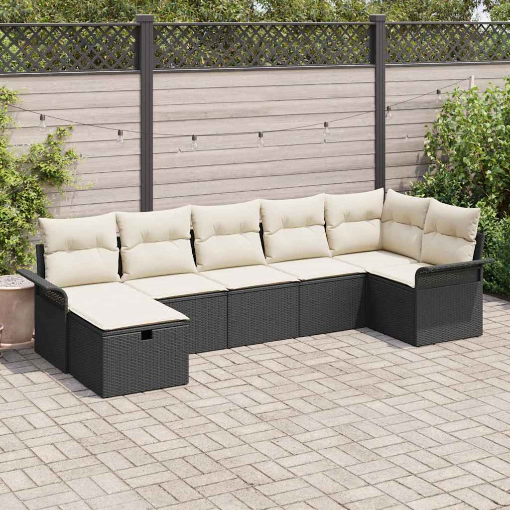 Conjunto de Sofá de Jardim 7 pcs Preto Rattan Sintético