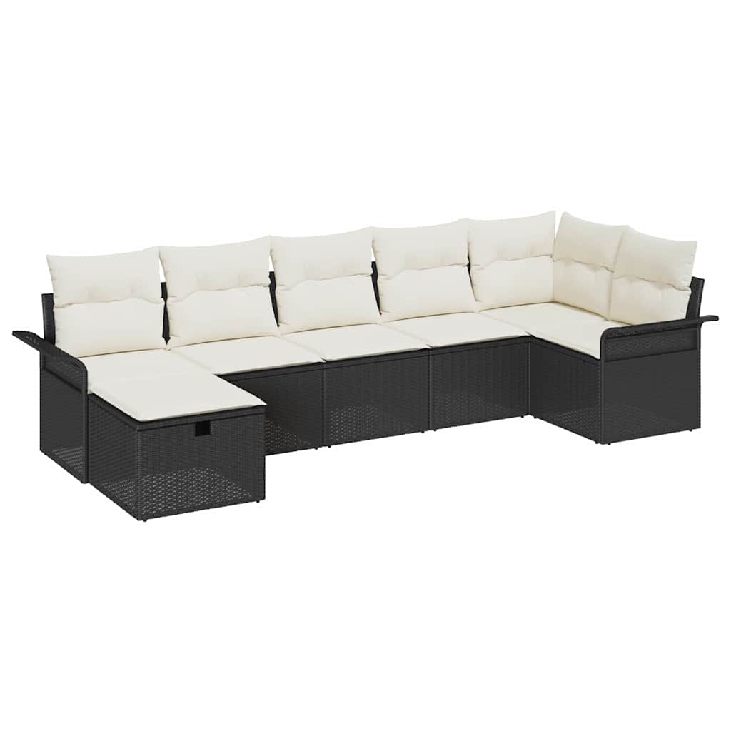 Conjunto de Sofá de Jardim 7 pcs Preto Rattan Sintético