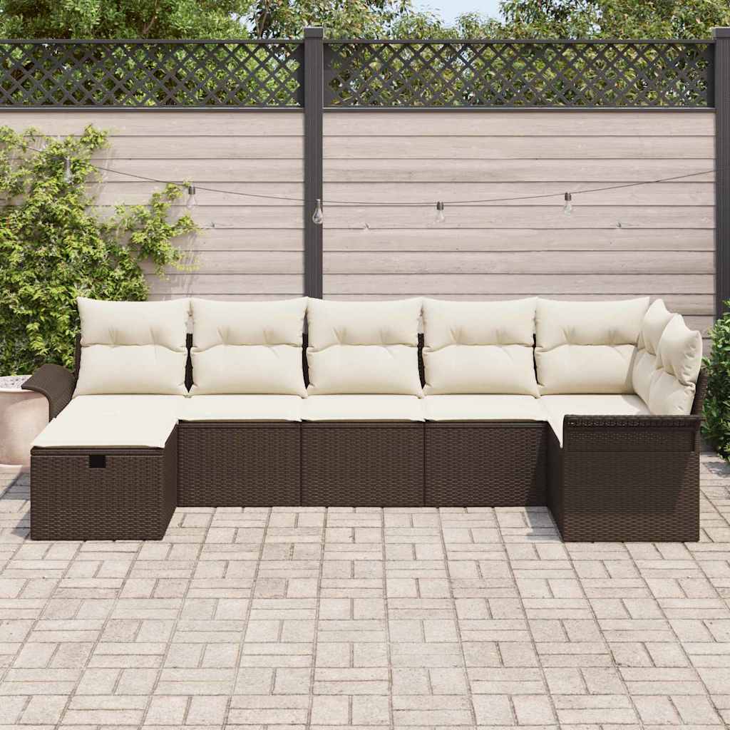 Conjunto de Sofá de Jardim 7 pcs Castanho Rattan Sintético