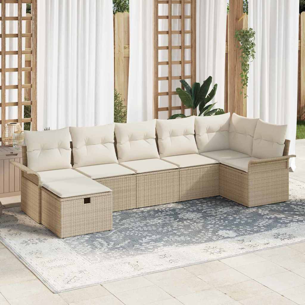 Conjunto de Sofá de Jardim 7 pcs Bege Rattan Sintético