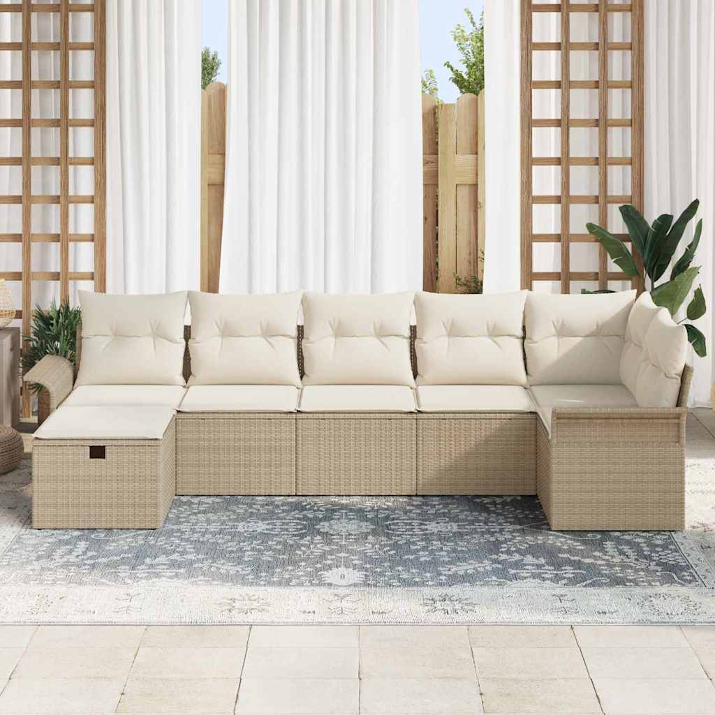 Conjunto de Sofá de Jardim 7 pcs Bege Rattan Sintético