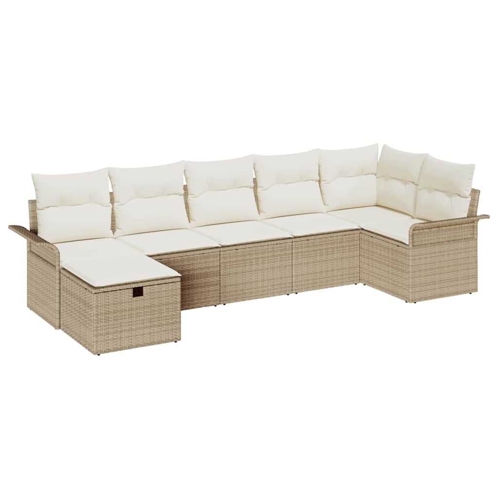 Conjunto de Sofá de Jardim 7 pcs Bege Rattan Sintético