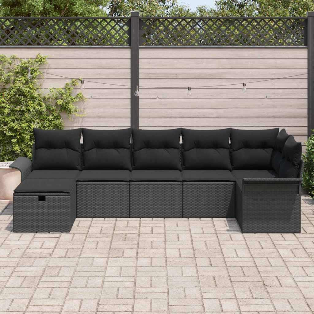Conjunto de Sofá de Jardim 7 pcs Preto Rattan Sintético