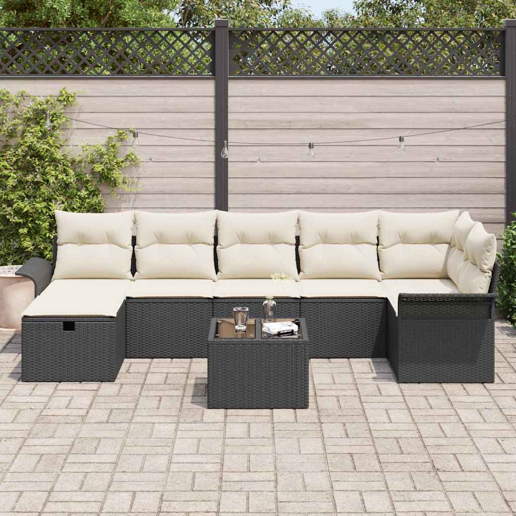 Conjunto de Sofá de Jardim 8 pcs Preto Rattan Sintético