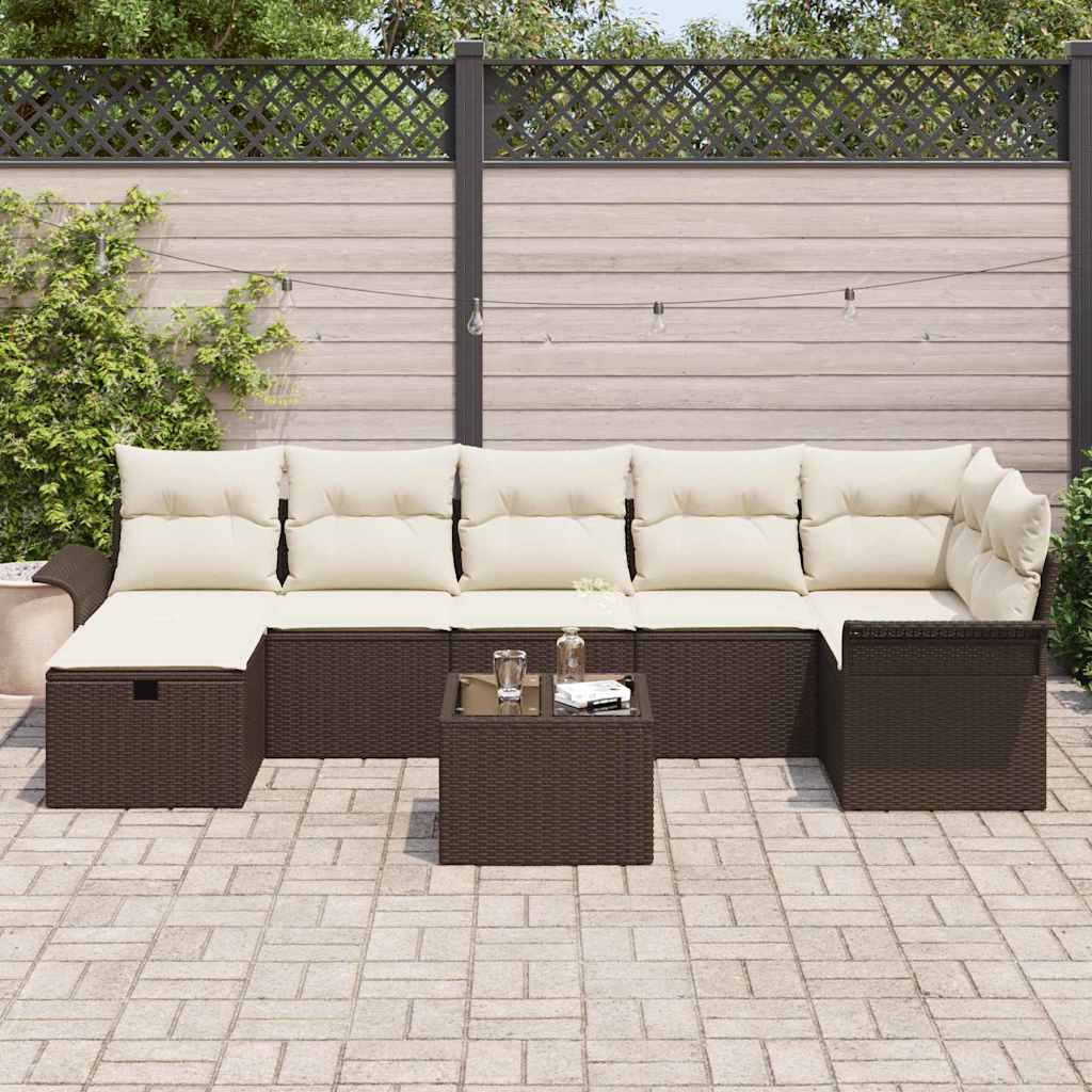 Conjunto de Sofá de Jardim 8 pcs Castanho Rattan Sintético