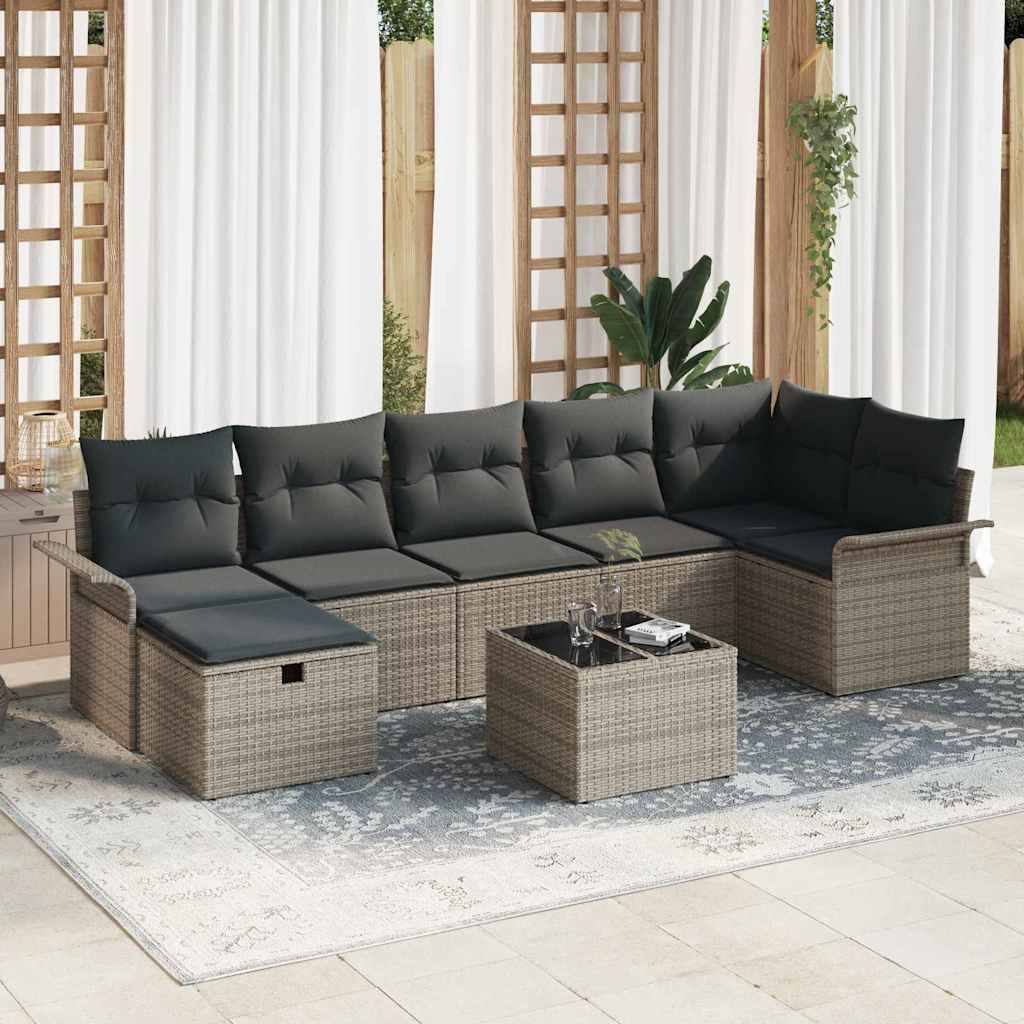 Conjunto de Sofá de Jardim 8 pcs Cinzeto Rattan Sintético