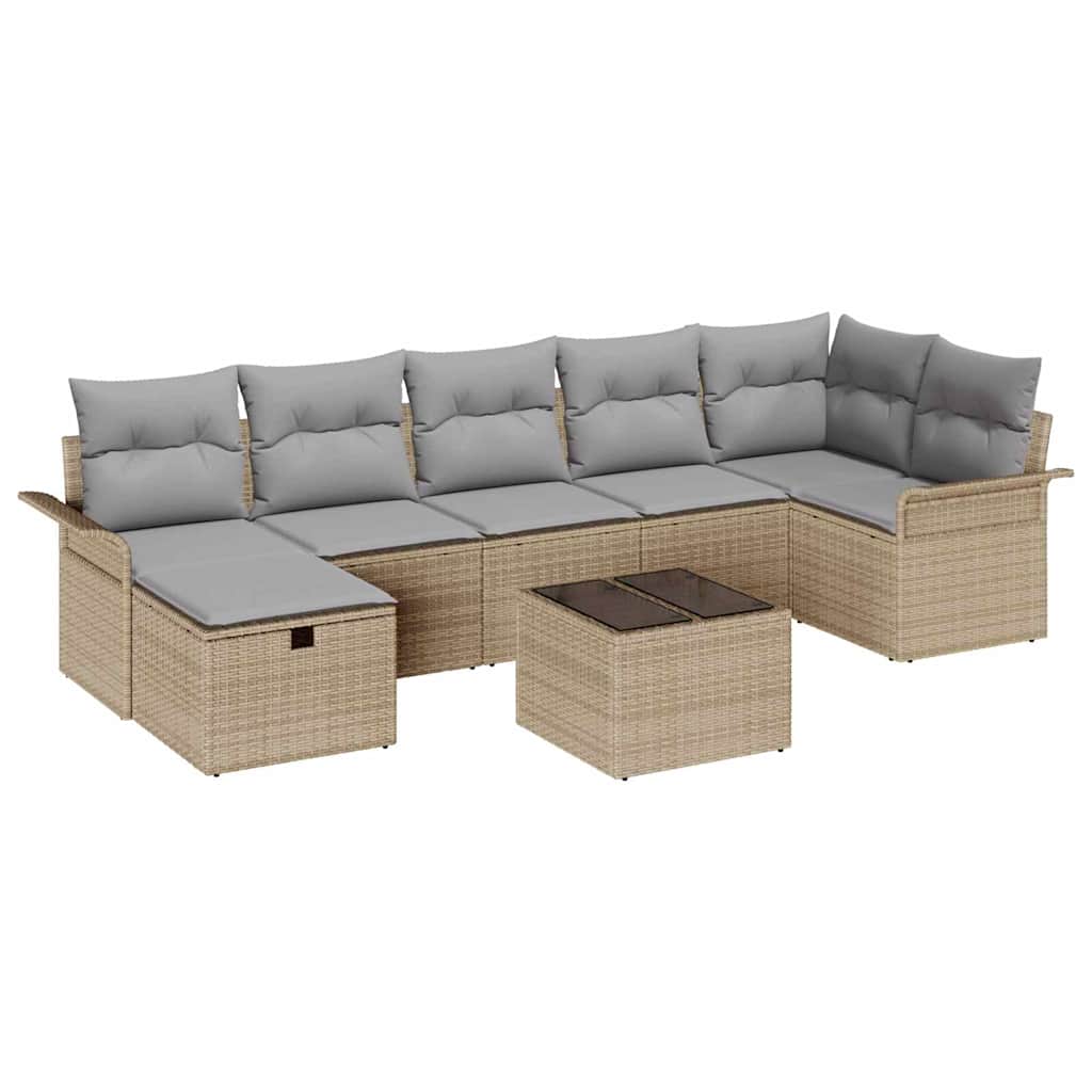 Conjunto de Sofá de Jardim 8 pcs Bege Rattan Sintético