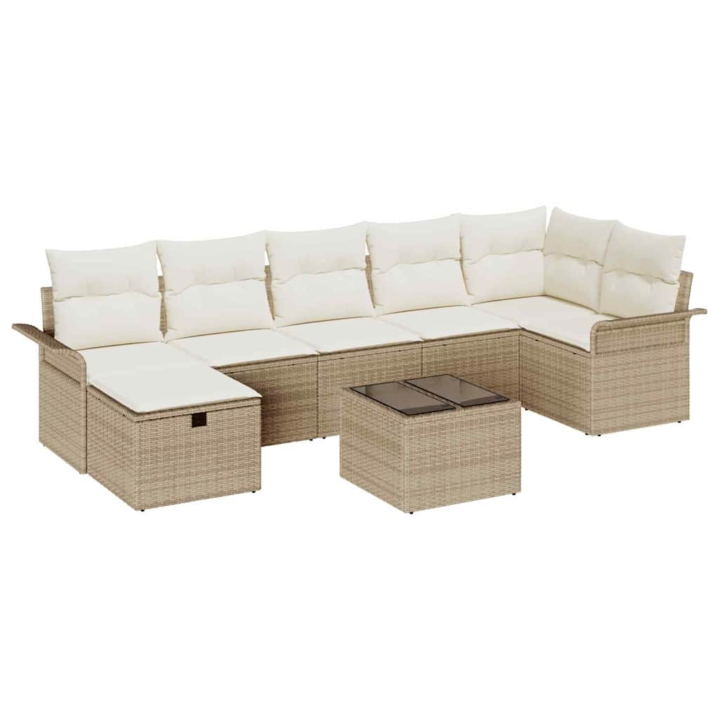 Conjunto de Sofá de Jardim 8 pcs Bege Rattan Sintético