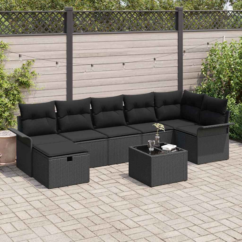 Conjunto de Sofá de Jardim 8 pcs Preto Rattan Sintético