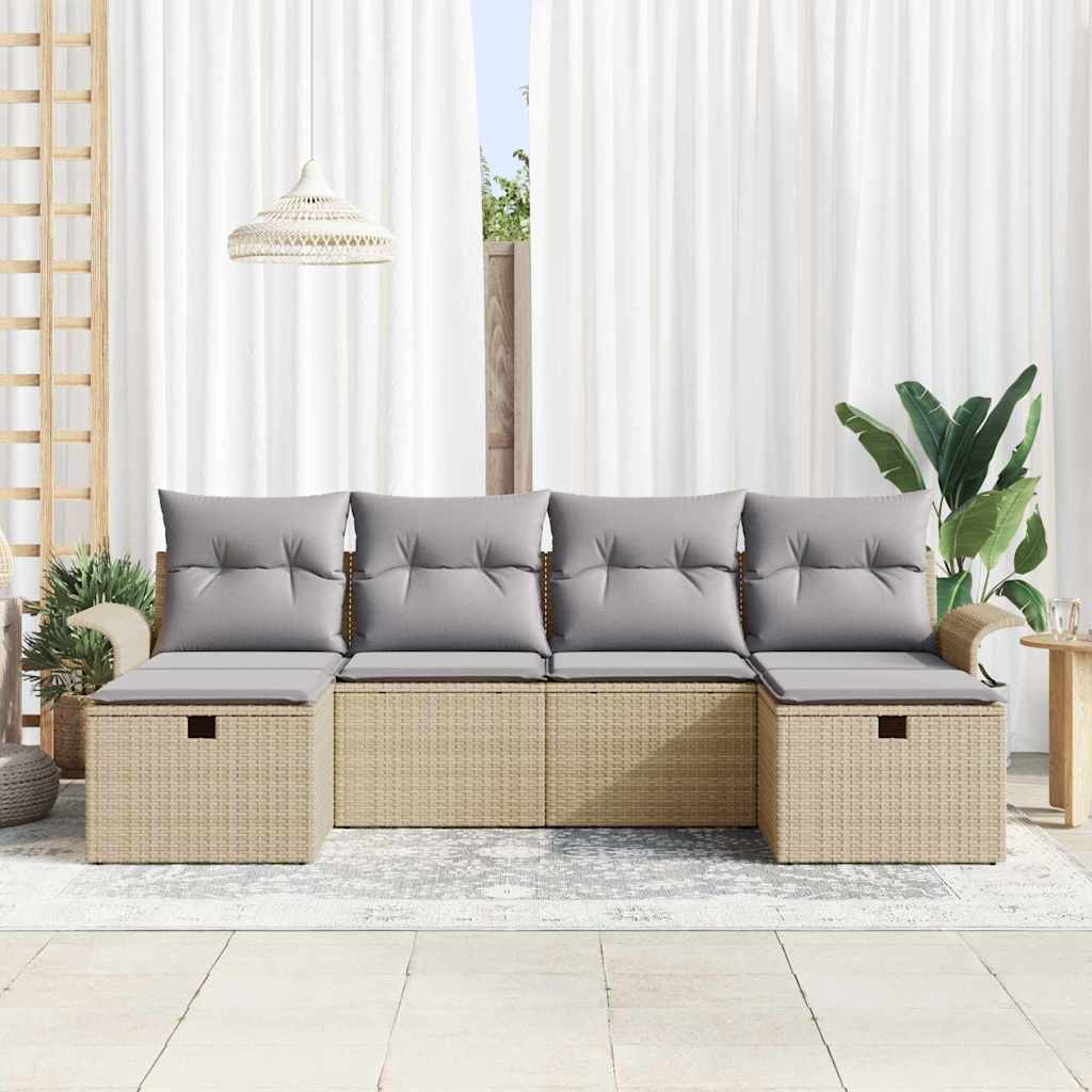 Conjunto de Sofá de Jardim 6 pcs Bege Rattan Sintético