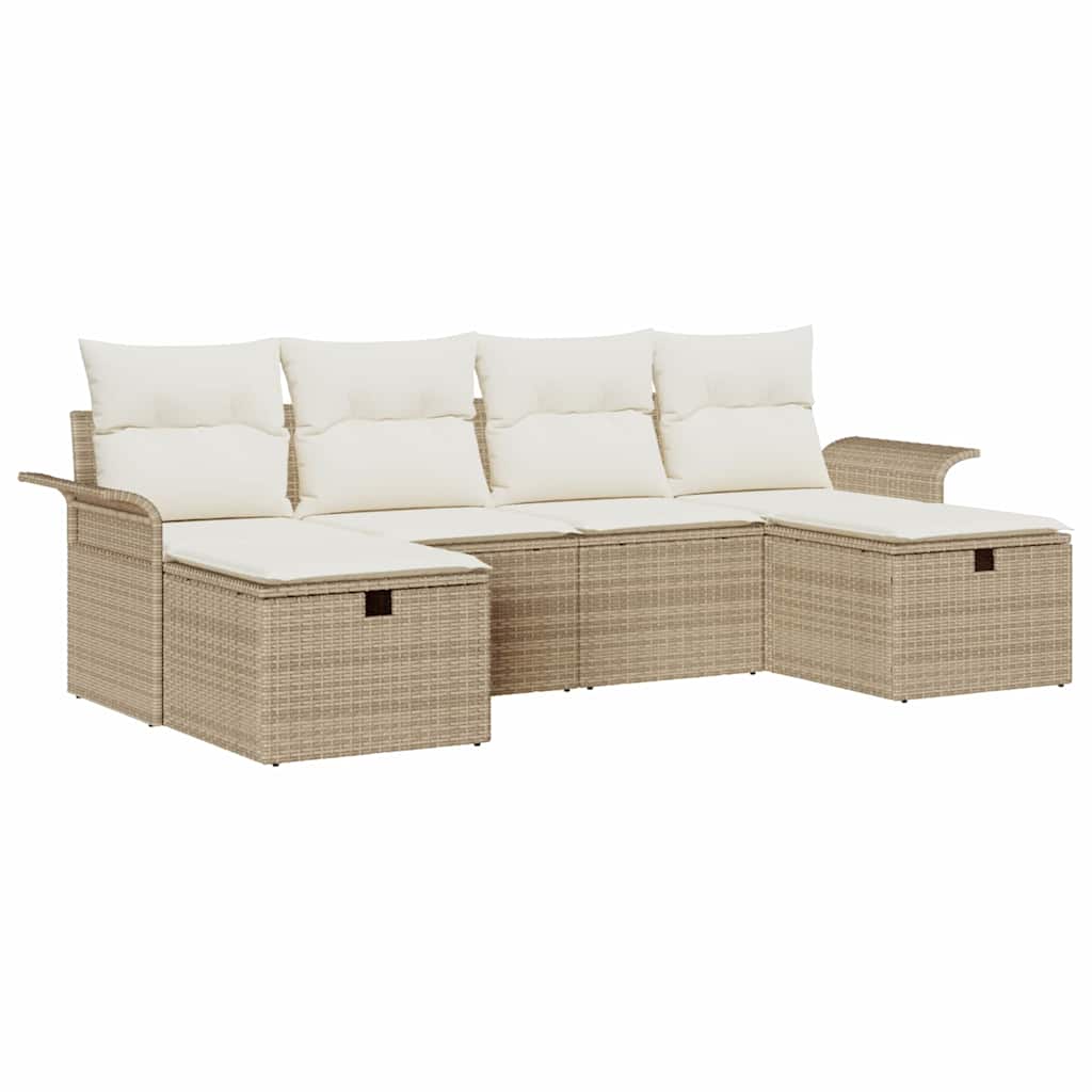 Conjunto de Sofá de Jardim 6 pcs Bege Rattan Sintético