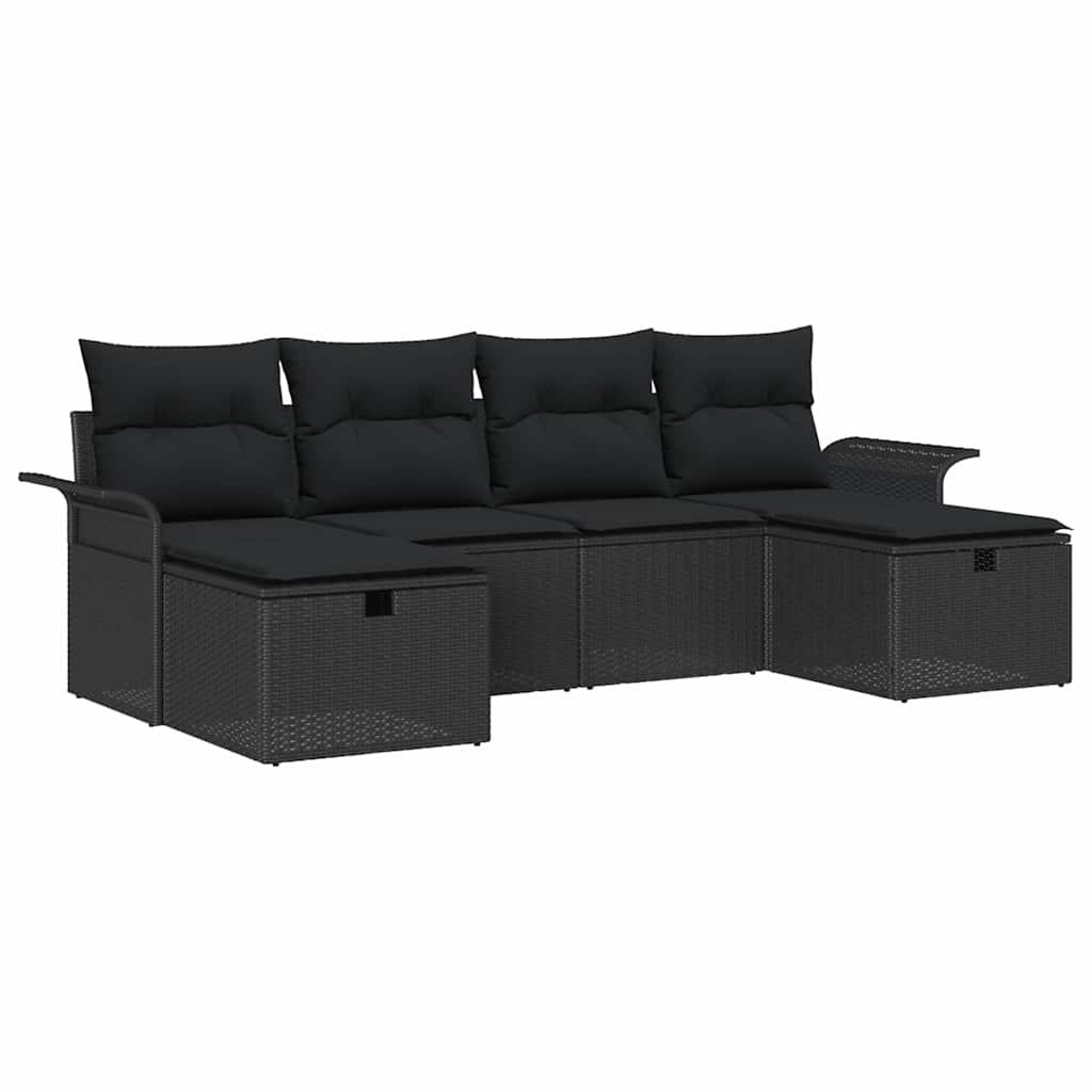 Conjunto de Sofá de Jardim 6 pcs Preto Rattan Sintético