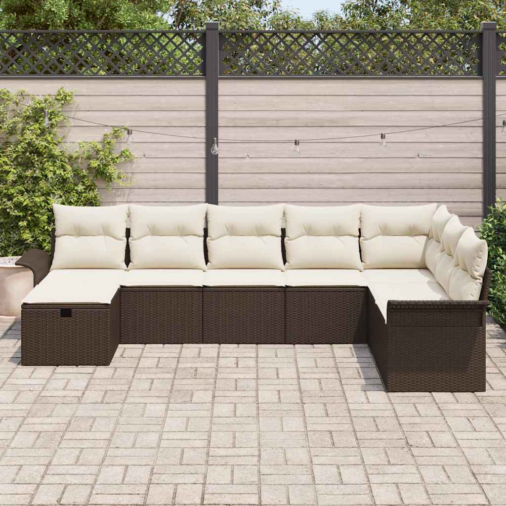 Conjunto de Sofá de Jardim 8 pcs Castanho Rattan Sintético