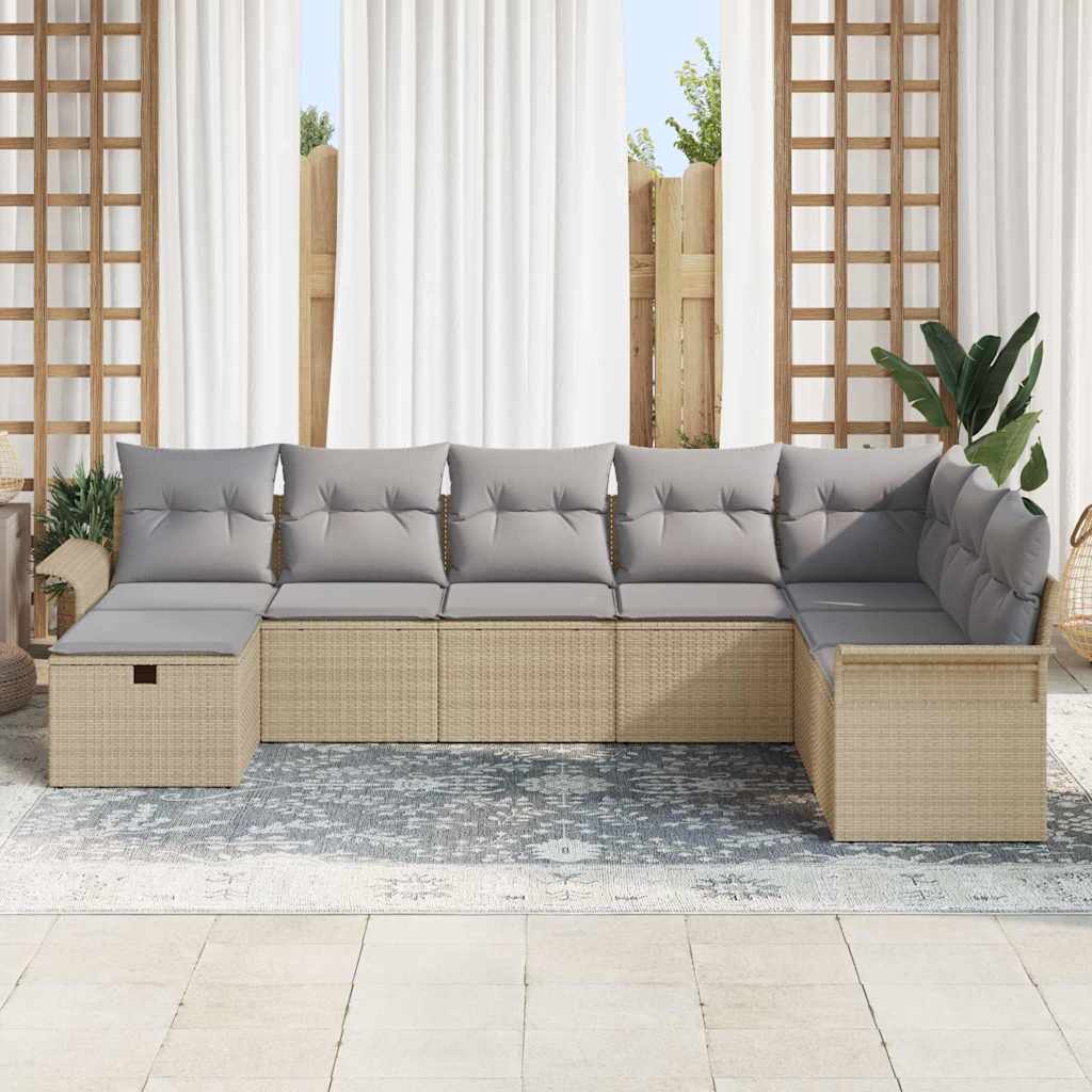 Conjunto de Sofá de Jardim 8 pcs Bege Rattan Sintético