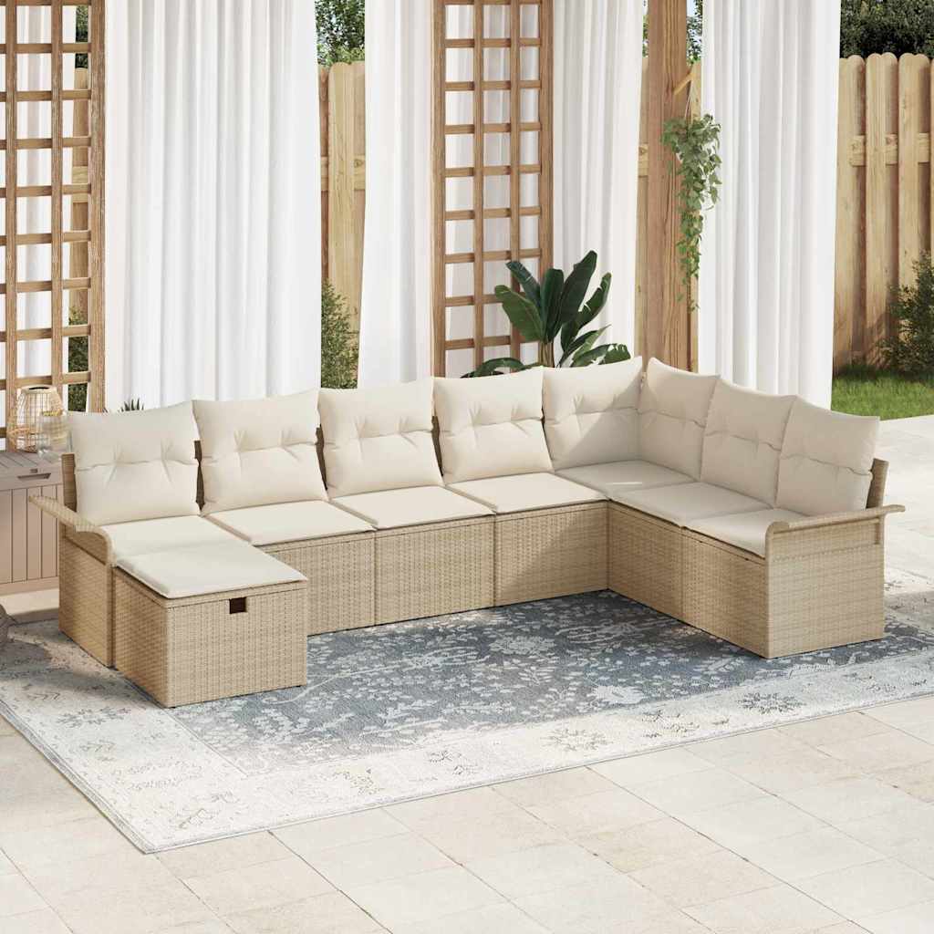Conjunto de Sofá de Jardim 8 pcs Bege Rattan Sintético