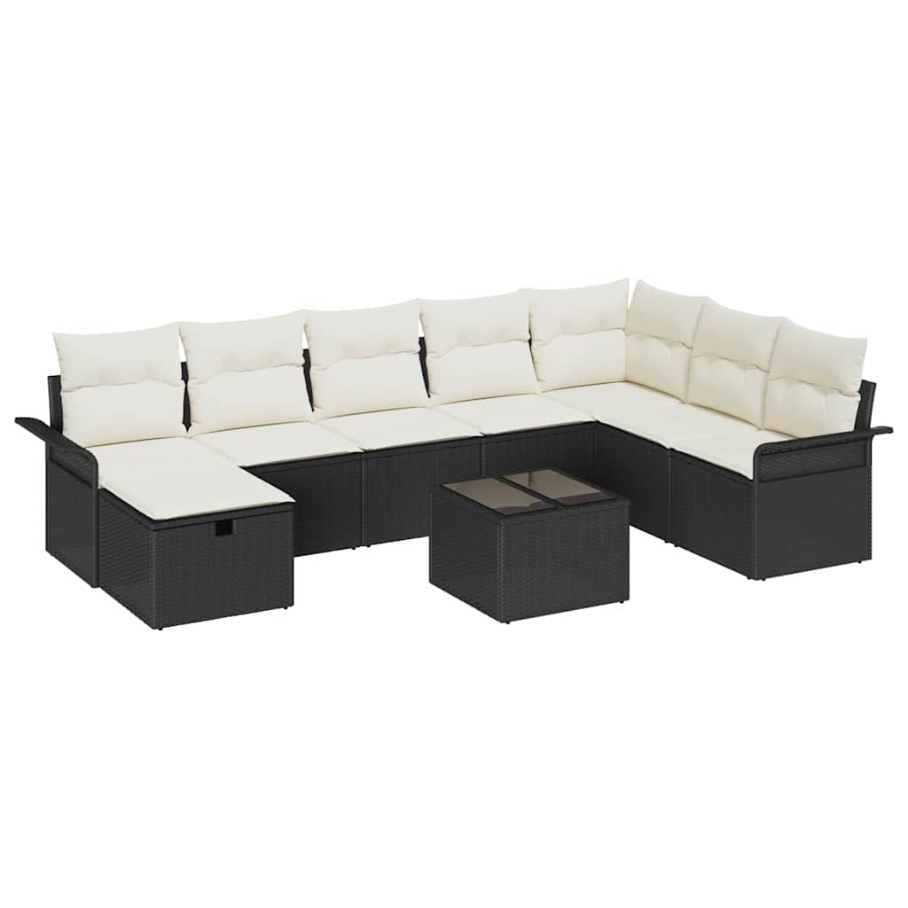 Conjunto de Sofá de Jardim 9 pcs Preto Rattan Sintético