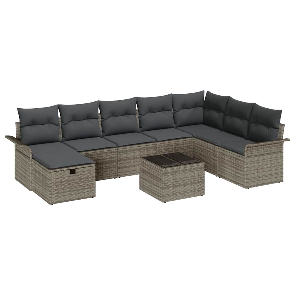 Conjunto de Sofá de Jardim 9 pcs Cinzeto Rattan Sintético