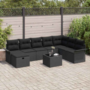 Conjunto de Sofá de Jardim 9 pcs Preto Rattan Sintético