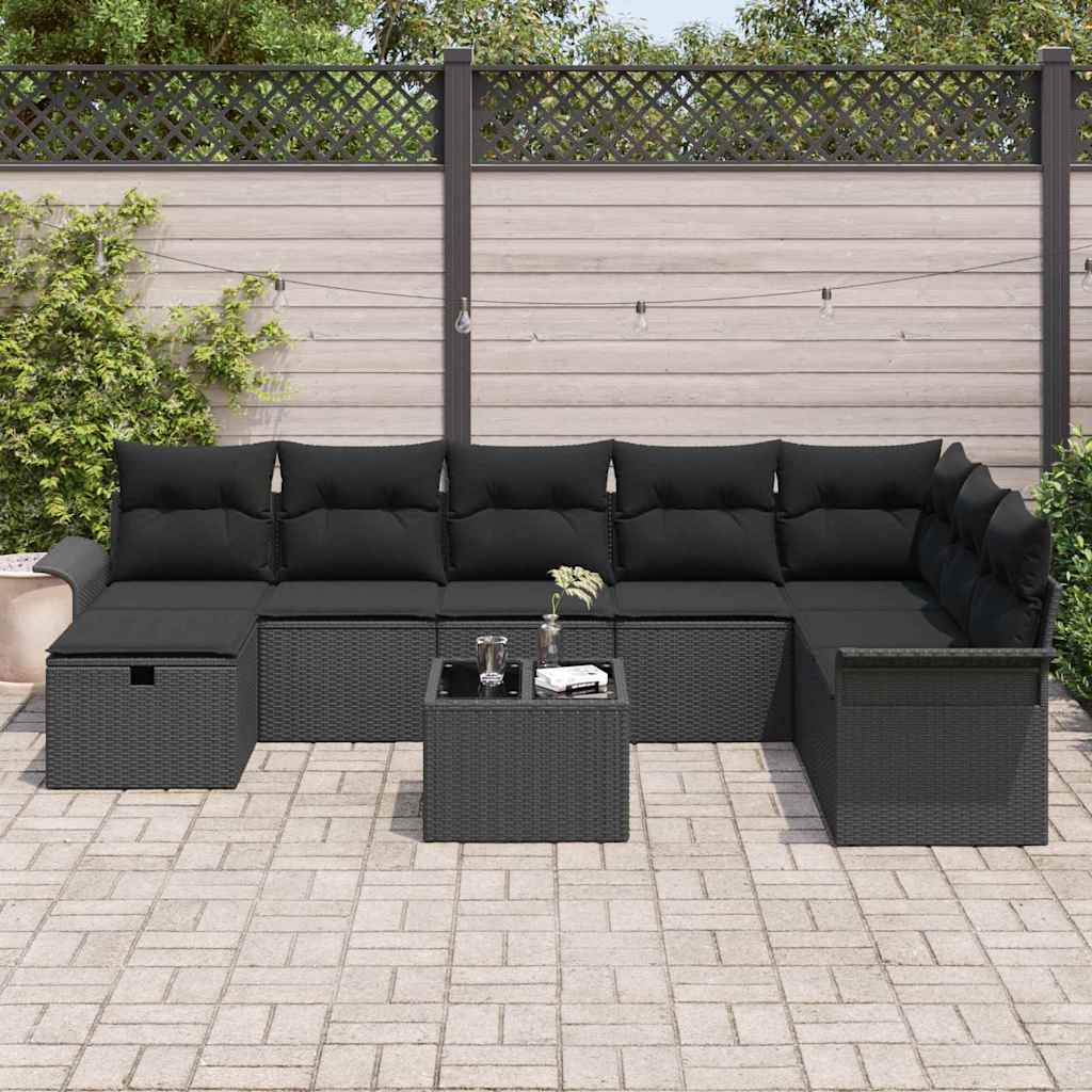 Conjunto de Sofá de Jardim 9 pcs Preto Rattan Sintético