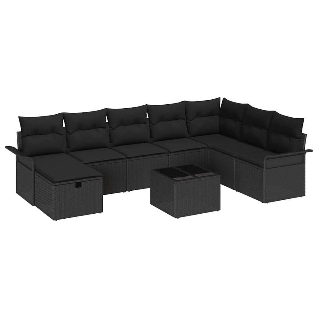 Conjunto de Sofá de Jardim 9 pcs Preto Rattan Sintético
