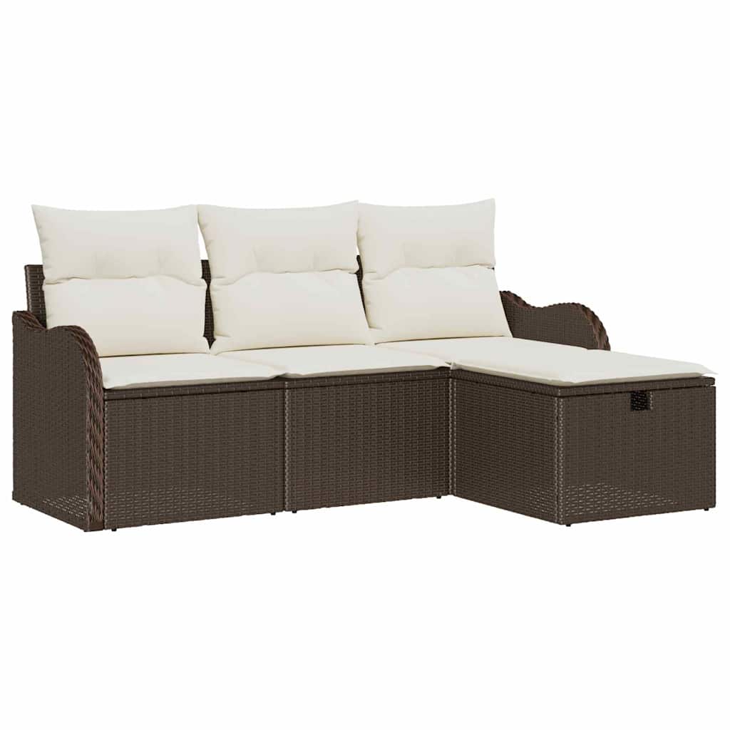 Conjunto de Sofá de Jardim 4 pcs Castanho Rattan Sintético