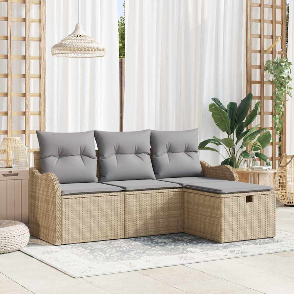 Conjunto de Sofá de Jardim 4 pcs Bege Rattan Sintético