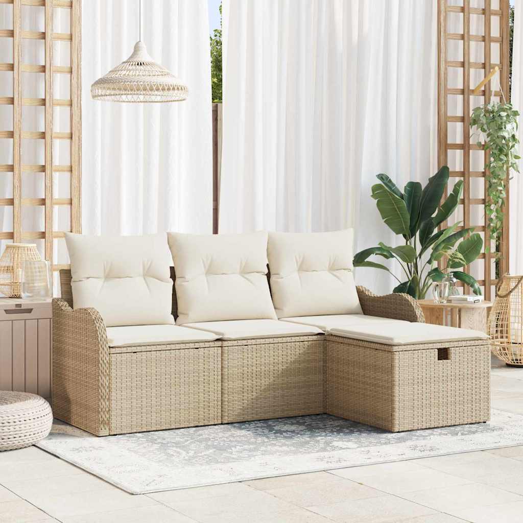 Conjunto de Sofá de Jardim com almofada 4 pcs Rattan Sintético